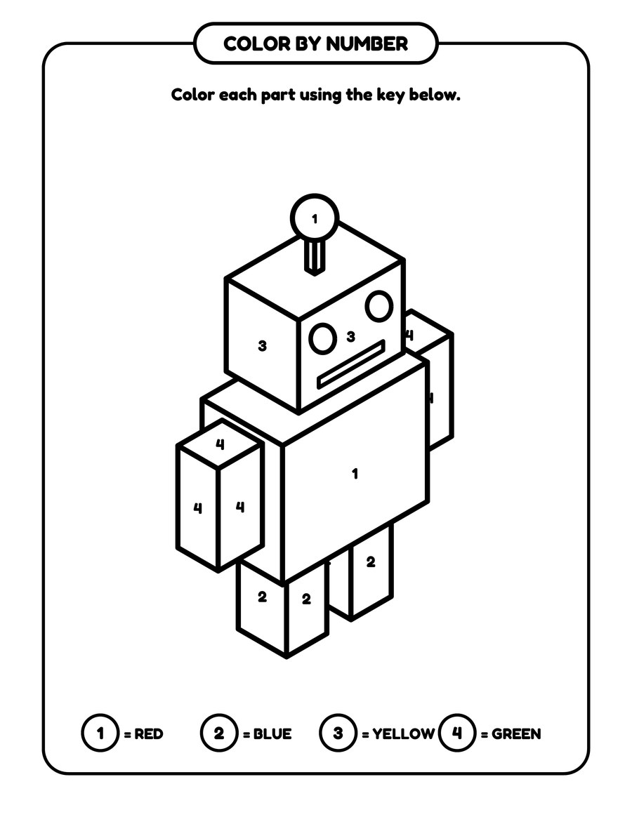 3D robot color-by-number page