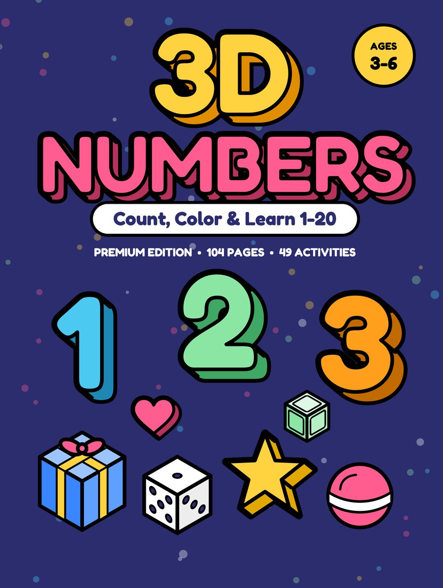 3D Numbers 1-20 coloring book cover