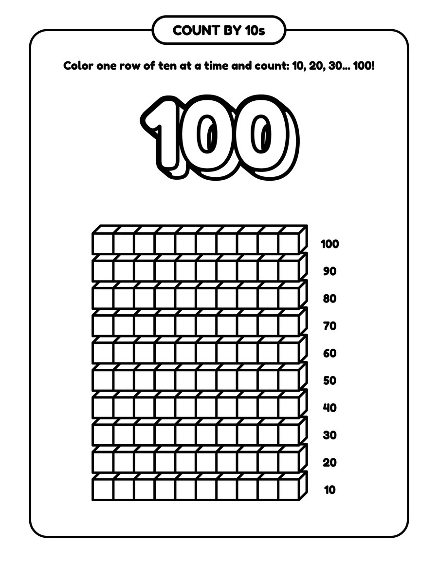 Count by 10s page building up to 100